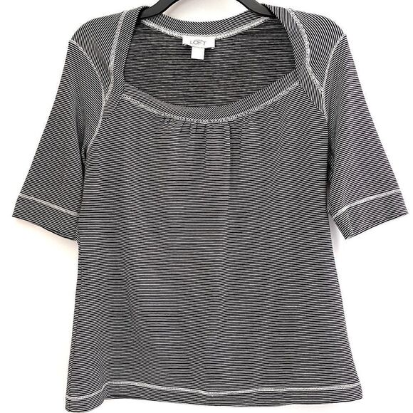 Loft Black and White Striped Babydoll Top Size L - Picture 1 of 5